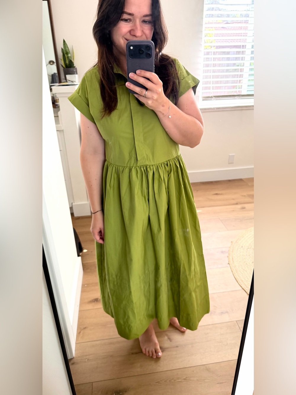 MAYE Gracie Shirtdress Deep Lime Green Midi Dress NWT